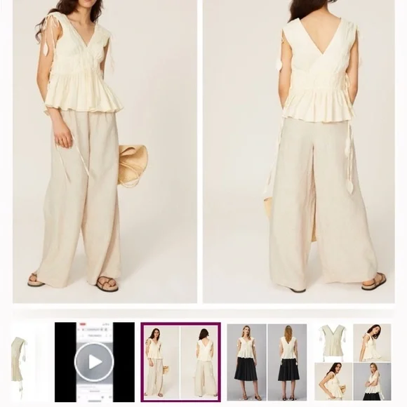 NWOT TORY BURCH Sleeveless Tie Top Smocked Peplum Ivory Shirt Blouse Size 14 - Picture 6 of 15